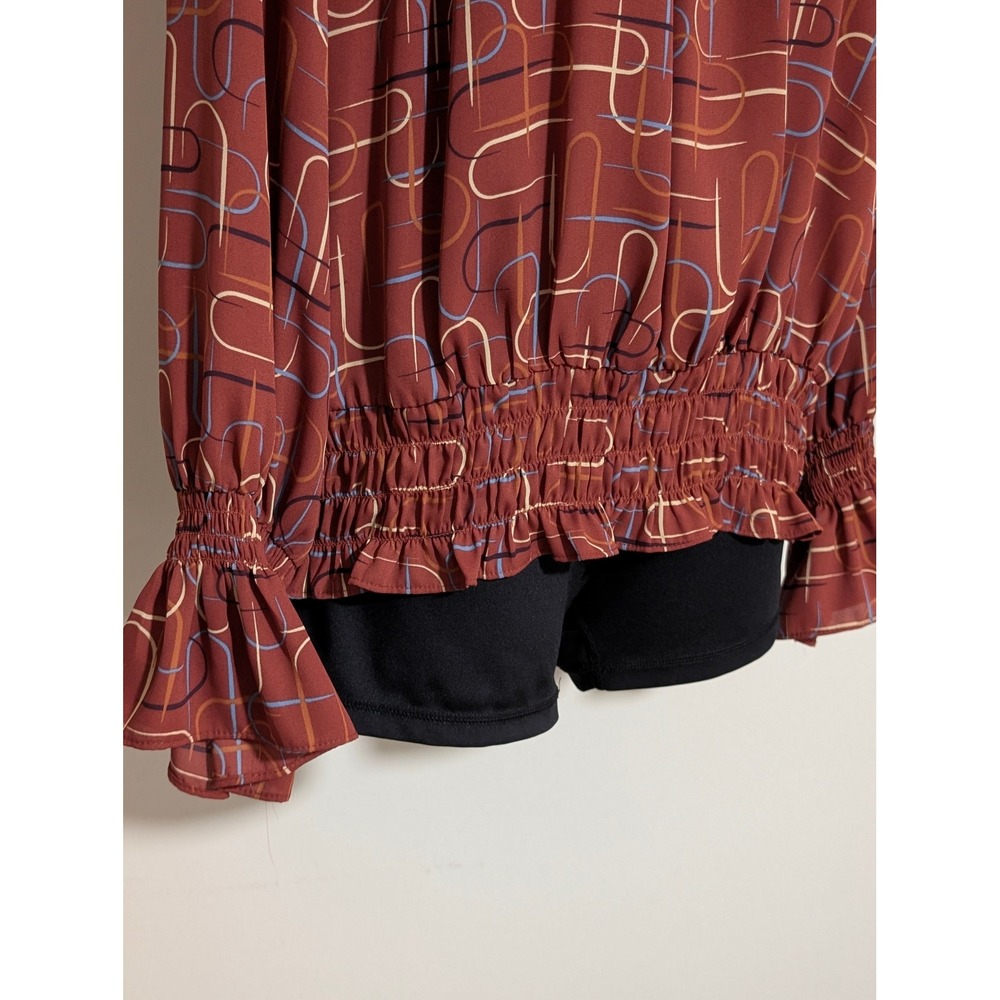 Worthington Long Sleeve Blouse Smocked Mock Neck Abstract Print Top Size L - Picture 4 of 8
